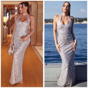 Rasario Halter Sequin Open Back Gown Size 6 Formal Evening Black Tie